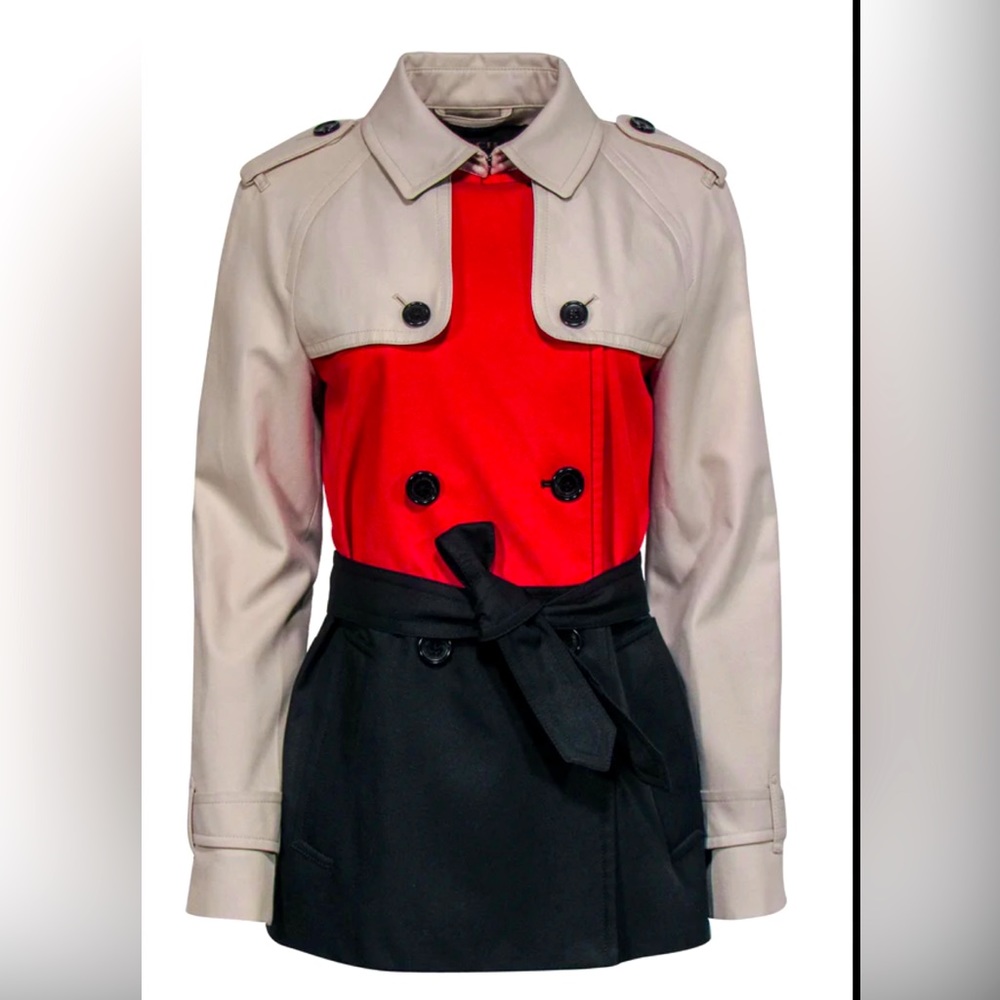 Coach Beige, Red & Black Colorblock Trench Coat - Women